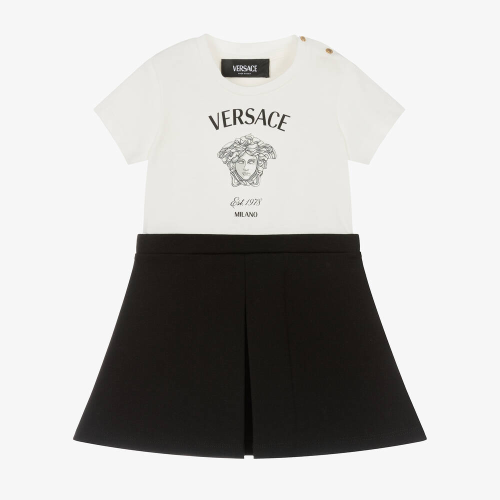 Versace-Baby Girls White & Black Medusa Logo Dress | Childrensalon Outlet