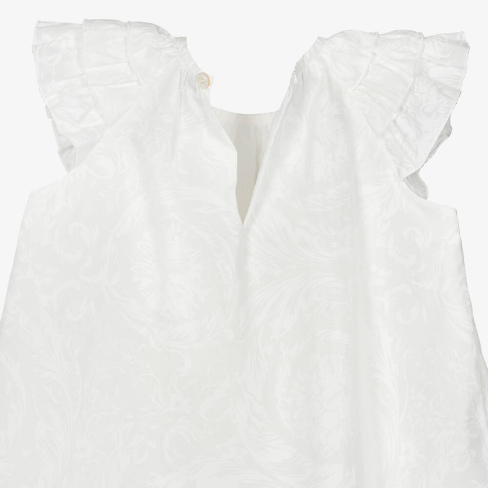 Versace-Baby Girls White Cotton Dress with Barocco Design | Childrensalon Outlet