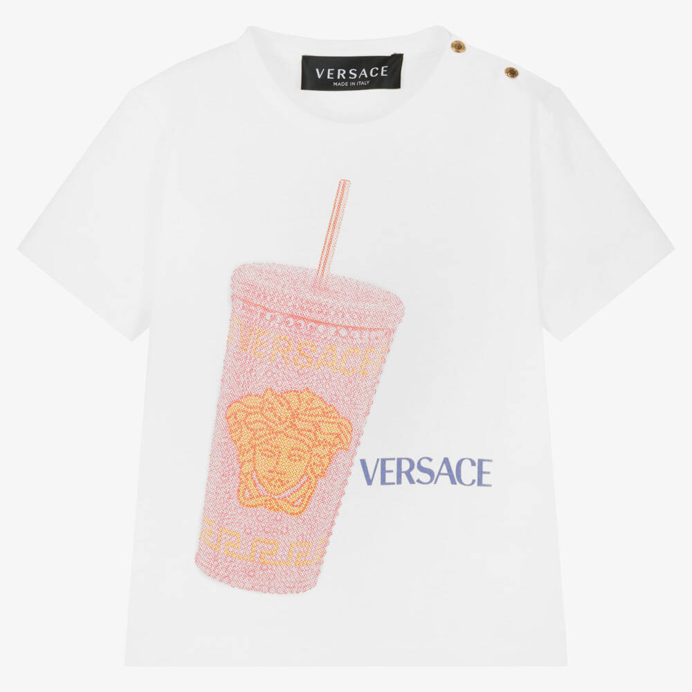 Versace - تيشيرت قطن لون أبيض بنقشة ميدوسا للمولودات | Childrensalon