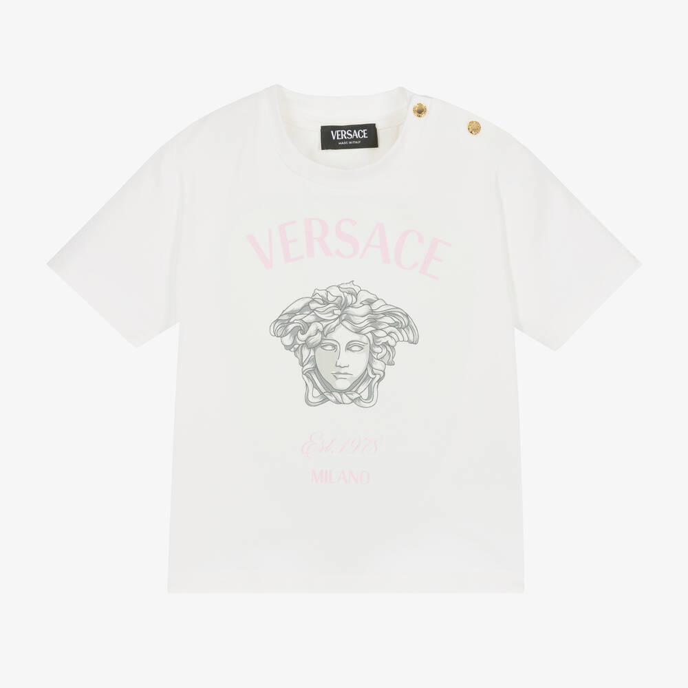 Versace-Baby Girls White Cotton Medusa T-Shirt | Childrensalon Outlet
