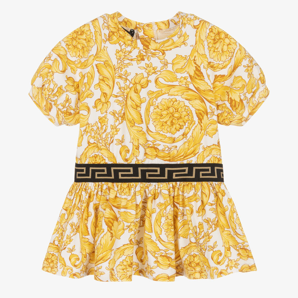 Versace - Baby Girls White & Gold Barocco Dress | Childrensalon