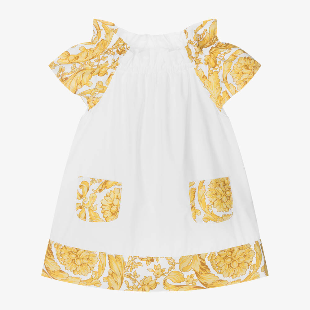 Versace Robe blanche et doree Barocco bebe Childrensalon Outlet