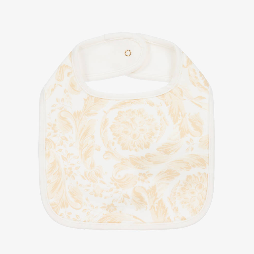 Versace-Beige Barocco Print Cotton Baby Bib | Childrensalon Outlet