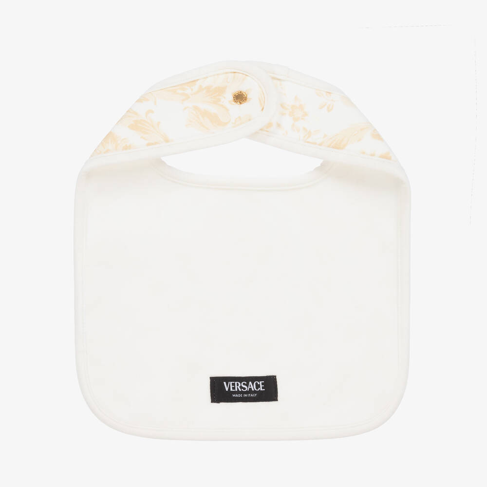 Versace-مريلة قطن جيرسي لون بيج بطبعة باروك للأطفال | Childrensalon Outlet