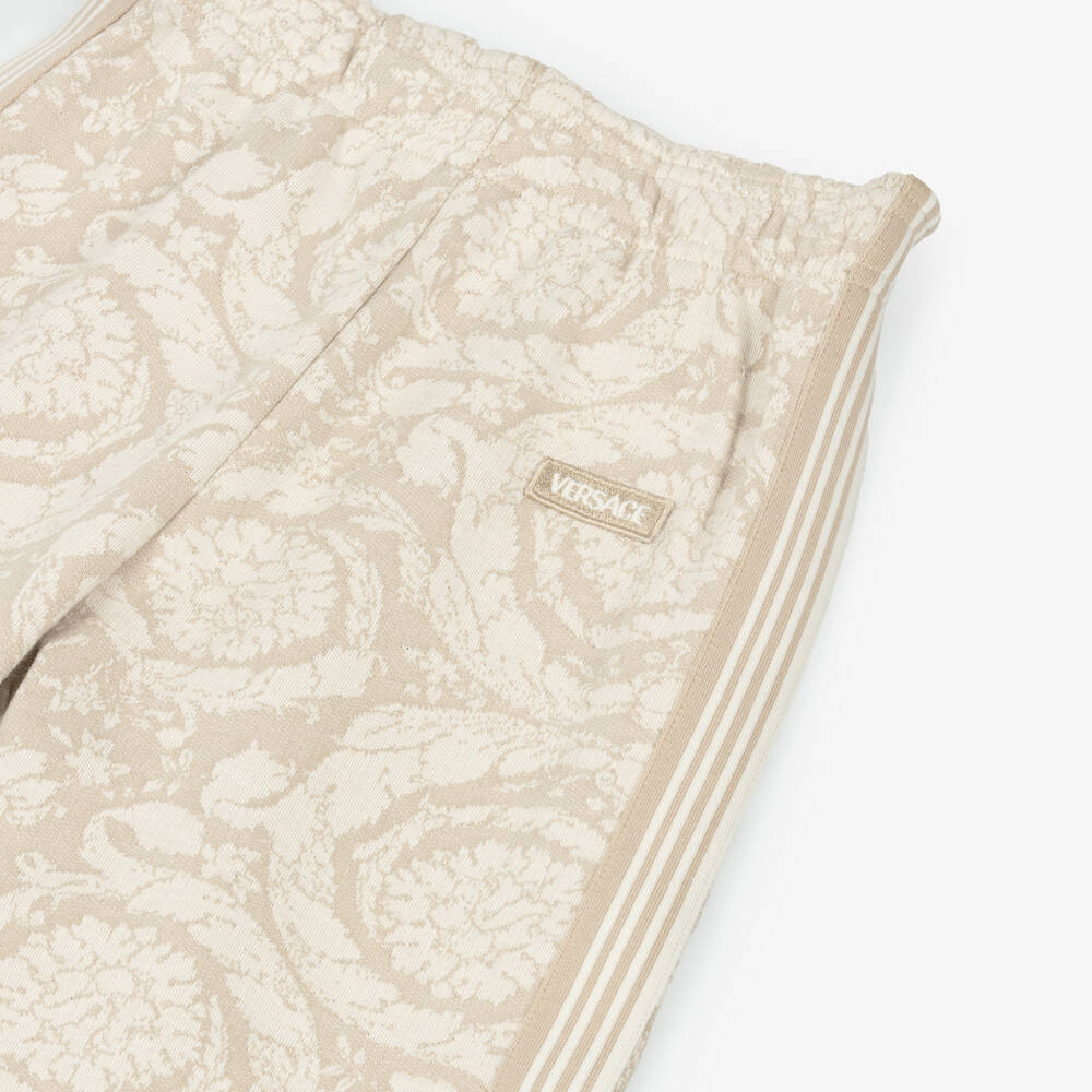 Versace-Beige Cotton Jersey Jacquard Whisper Barocco Joggers | Childrensalon Outlet