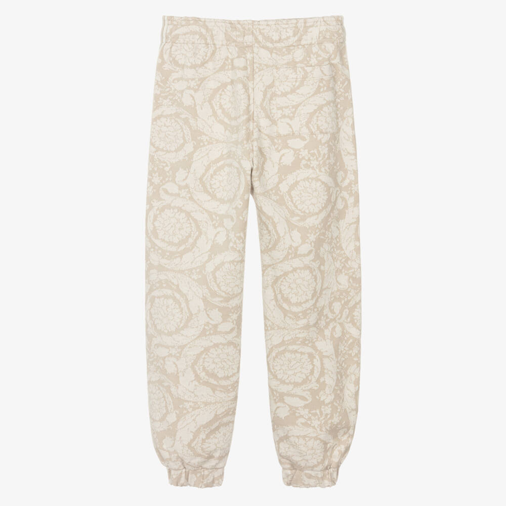 Versace-Beige Cotton Jersey Jacquard Whisper Barocco Joggers | Childrensalon Outlet