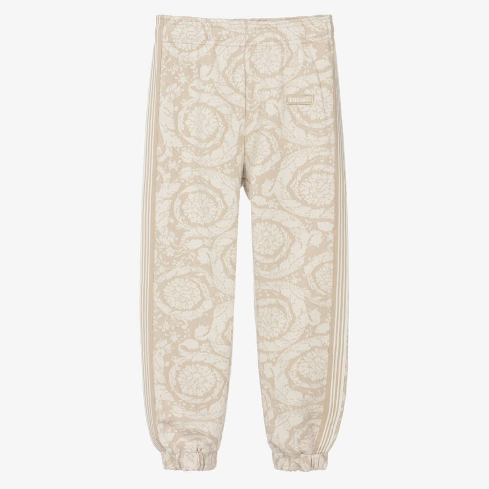 Versace-Beige Cotton Jersey Jacquard Whisper Barocco Joggers | Childrensalon Outlet