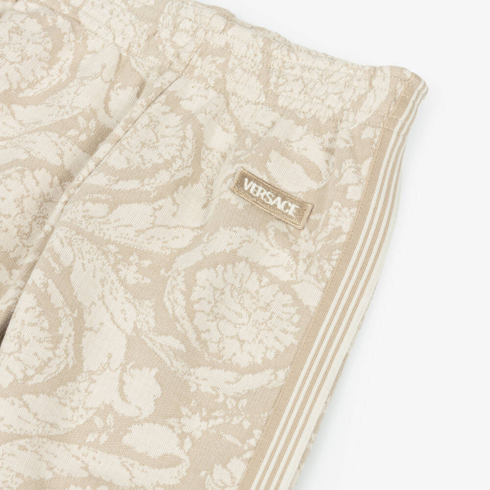 Versace-Beige Cotton Jersey Jacquard Whisper Barocco Junior Joggers | Childrensalon Outlet