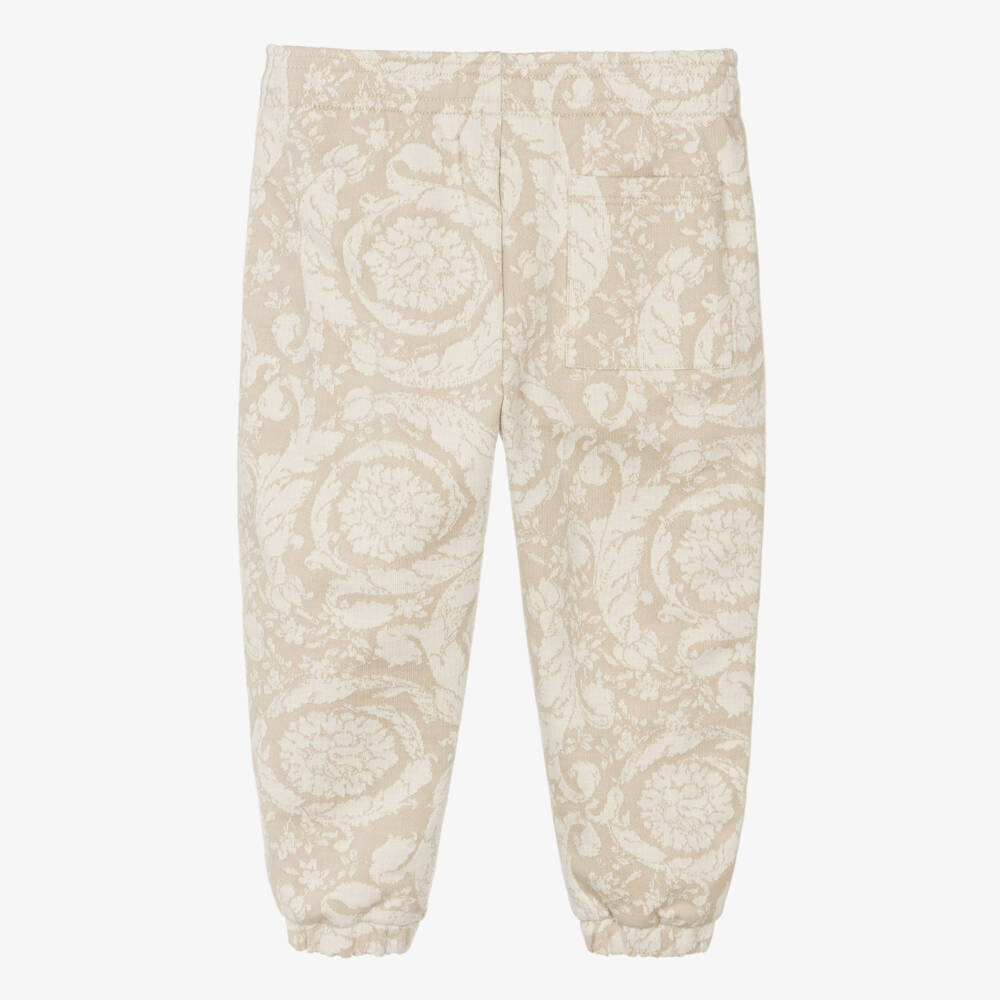 Versace-Beige Cotton Jersey Jacquard Whisper Barocco Junior Joggers | Childrensalon Outlet