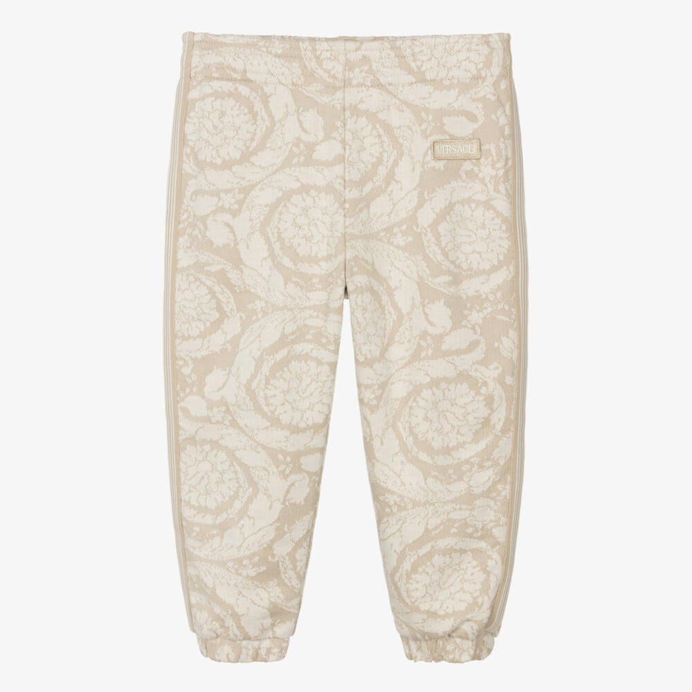 Versace-Beige Cotton Jersey Jacquard Whisper Barocco Junior Joggers | Childrensalon Outlet