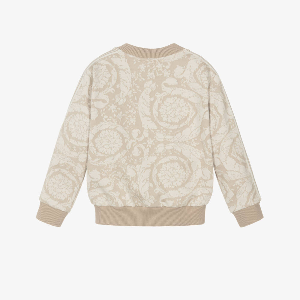 Versace-Beige Cotton Jersey Jacquard Whisper Barocco Junior Zip-Up Top | Childrensalon Outlet