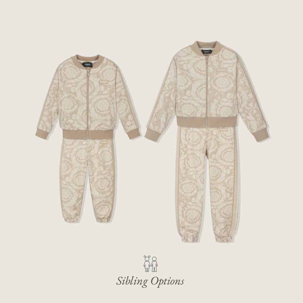 Versace-Beige Cotton Jersey Jacquard Whisper Barocco Junior Zip-Up Top | Childrensalon Outlet