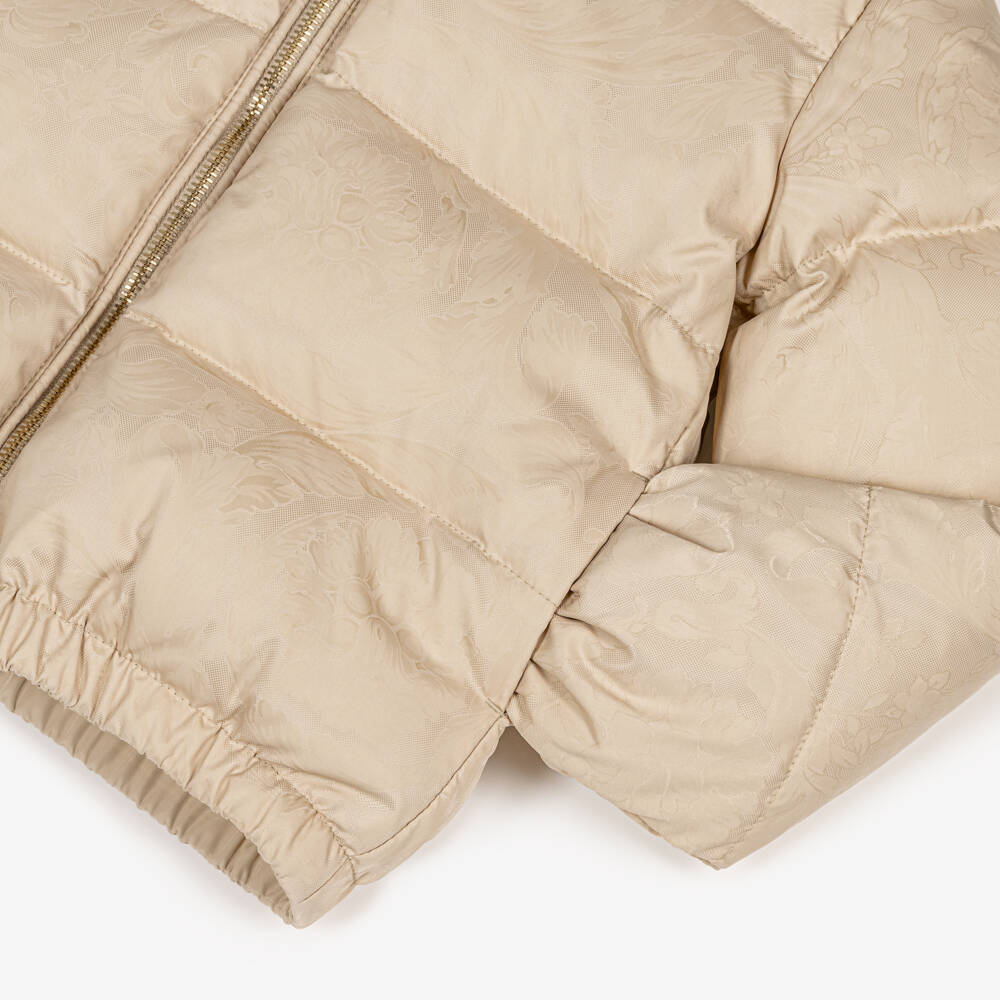 Versace-Beige Down Padded Whisper Baroque Junior Jacket | Childrensalon Outlet