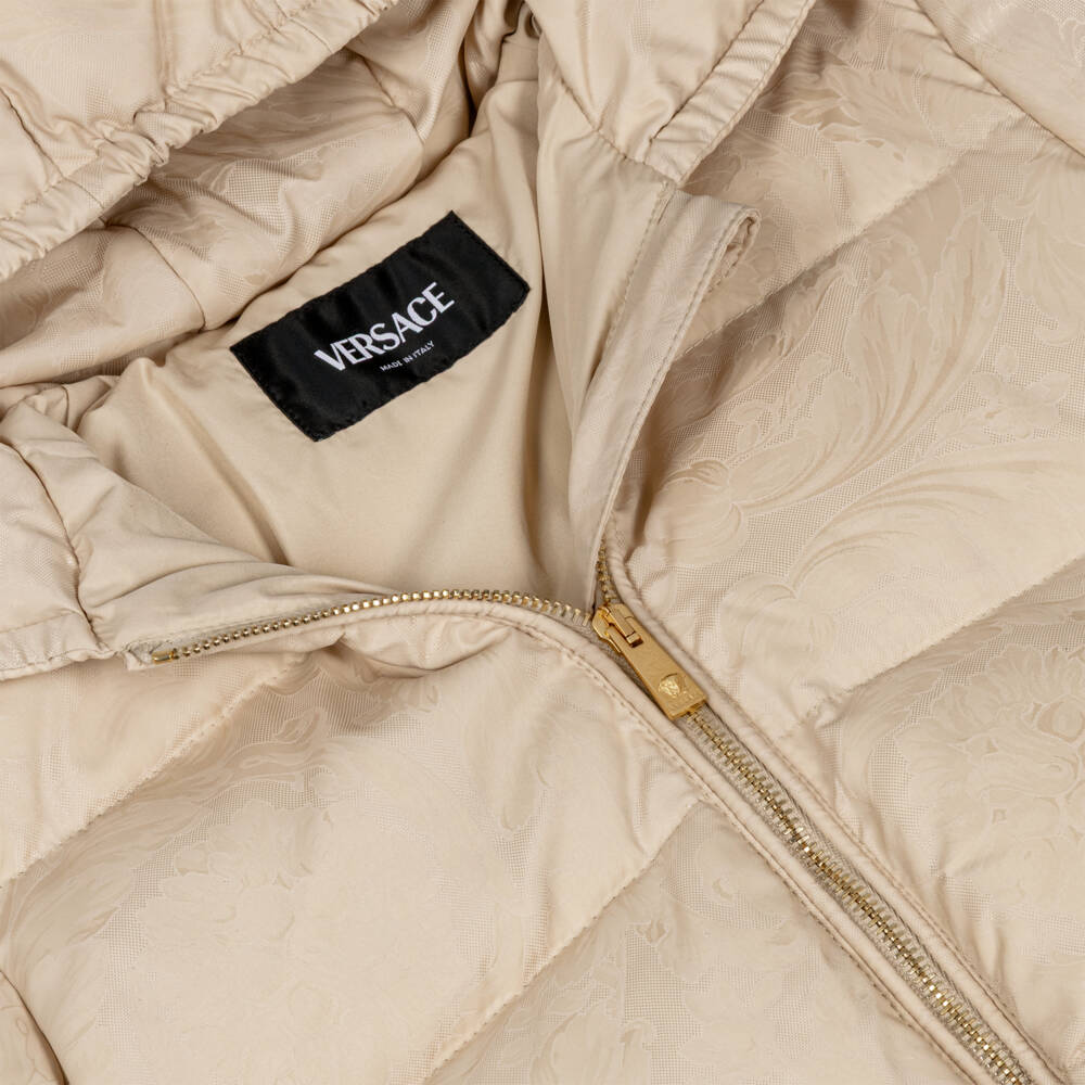 Versace-Beige Down Padded Whisper Baroque Junior Jacket | Childrensalon Outlet