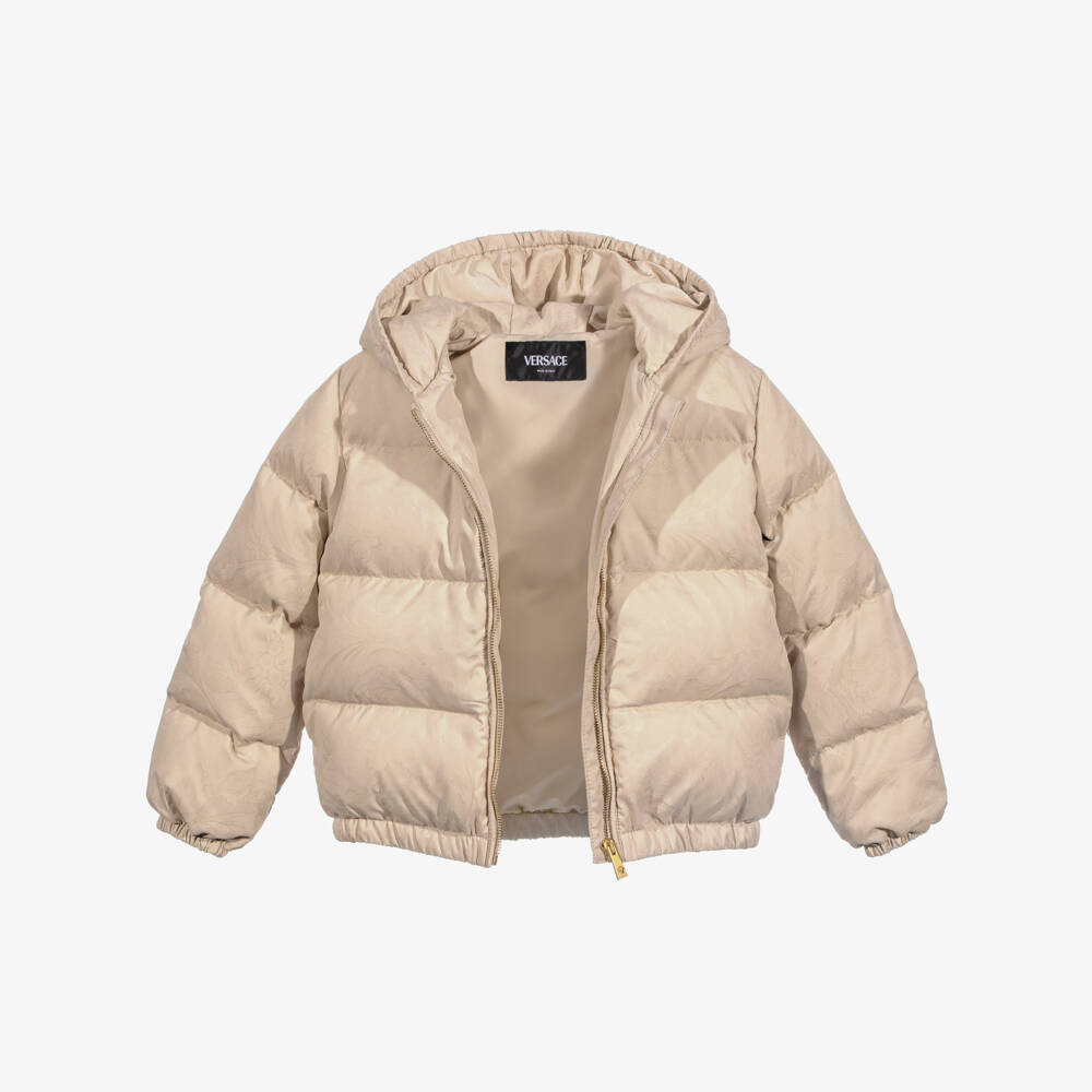 Versace-Beige Down Padded Whisper Baroque Junior Jacket | Childrensalon Outlet