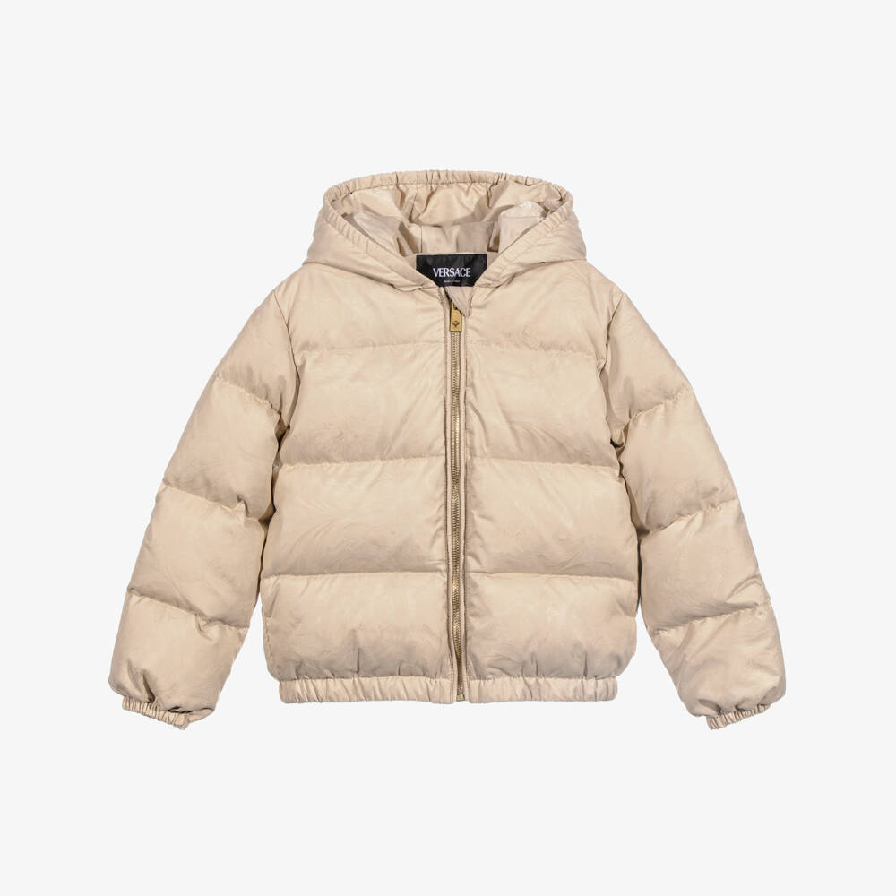Versace-Beige Down Padded Whisper Baroque Junior Jacket | Childrensalon Outlet