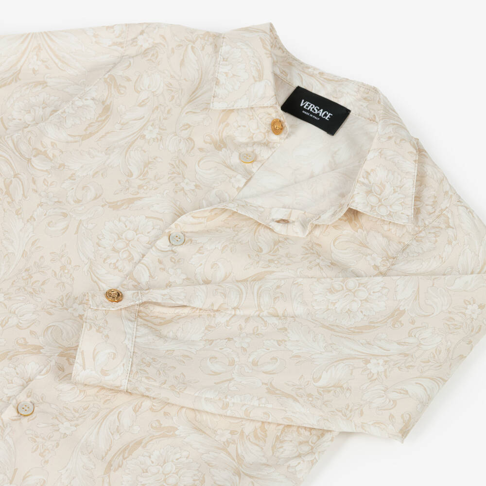 Versace-Beige Whisper Barocco Cotton Shirt | Childrensalon Outlet