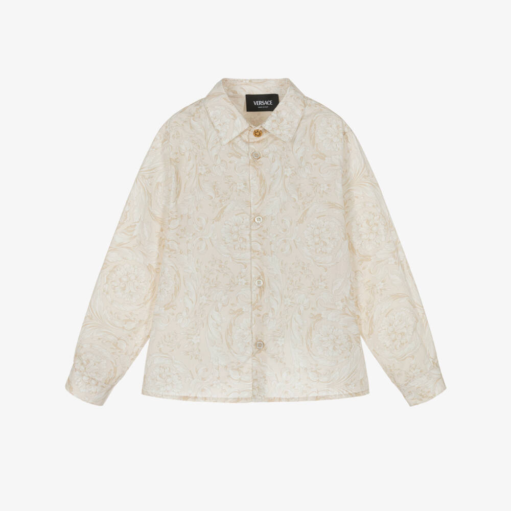 Versace-Beige Whisper Barocco Cotton Shirt | Childrensalon Outlet