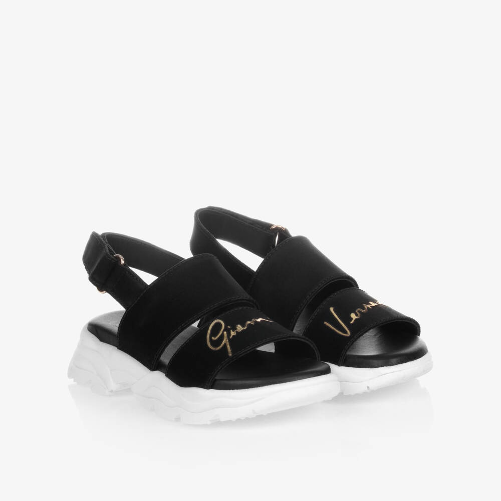 Versace-Black Chunky Logo Sandals  | Childrensalon Outlet