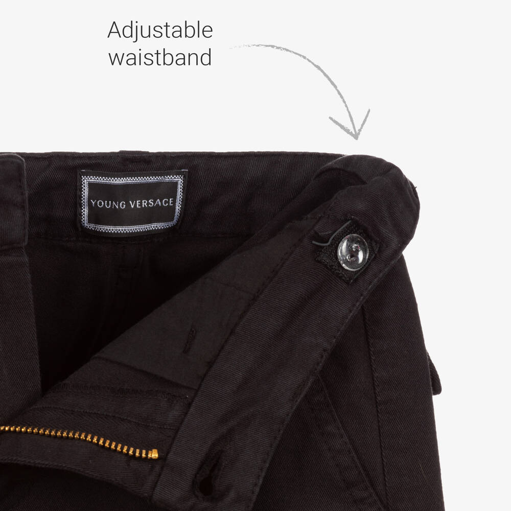Versace-Black Cotton Cargo Trousers | Childrensalon Outlet