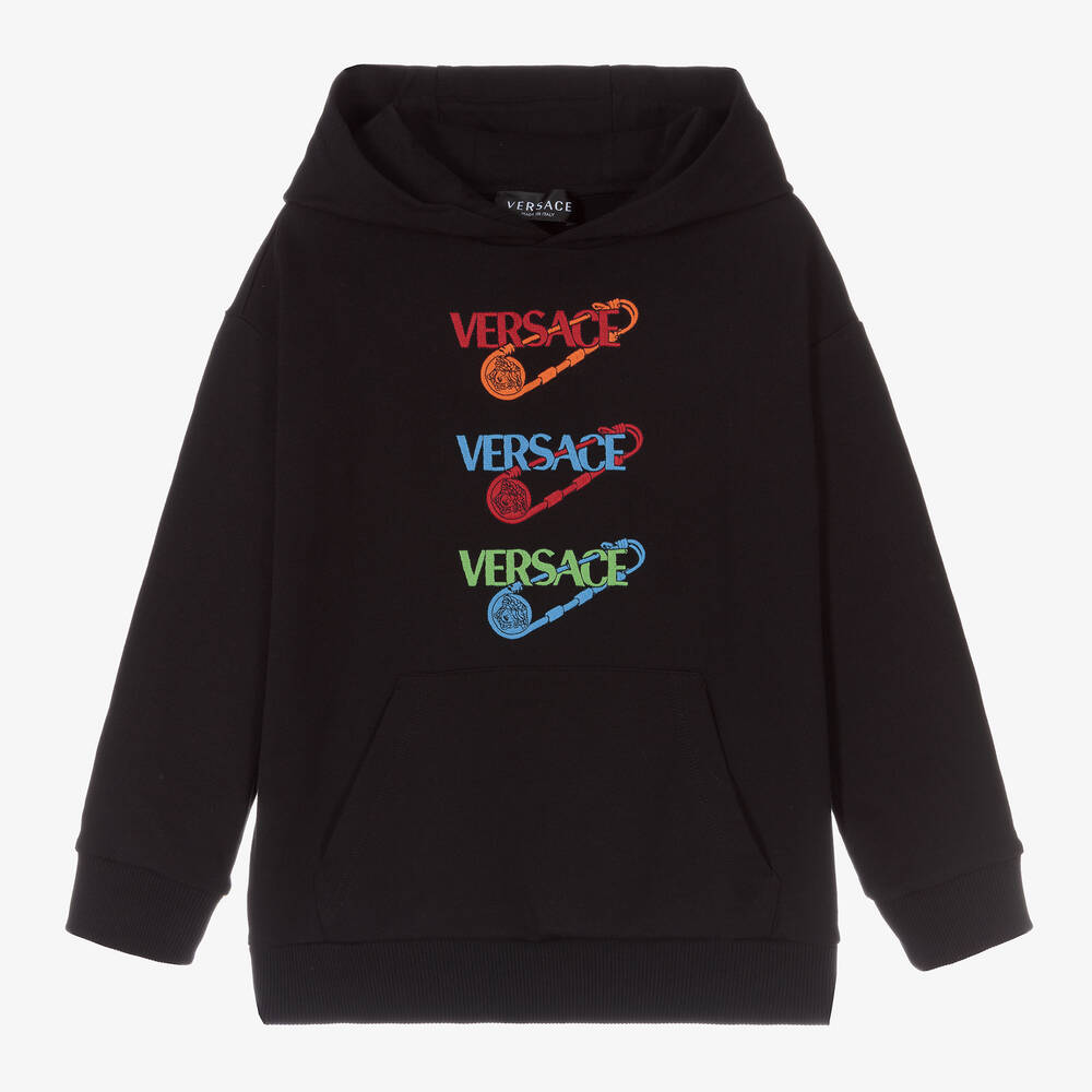 Versace-Black Cotton Logo Hoodie | Childrensalon Outlet