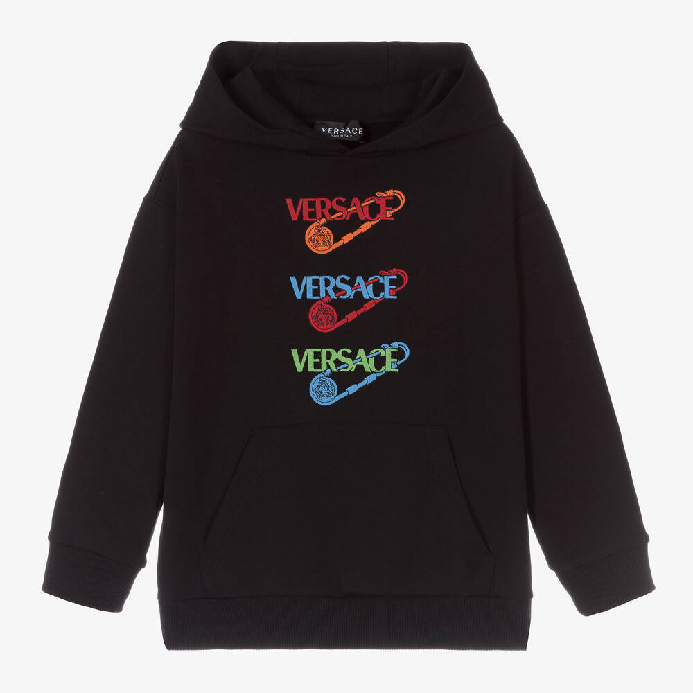 Versace - Black Cotton Logo Hoodie | Childrensalon