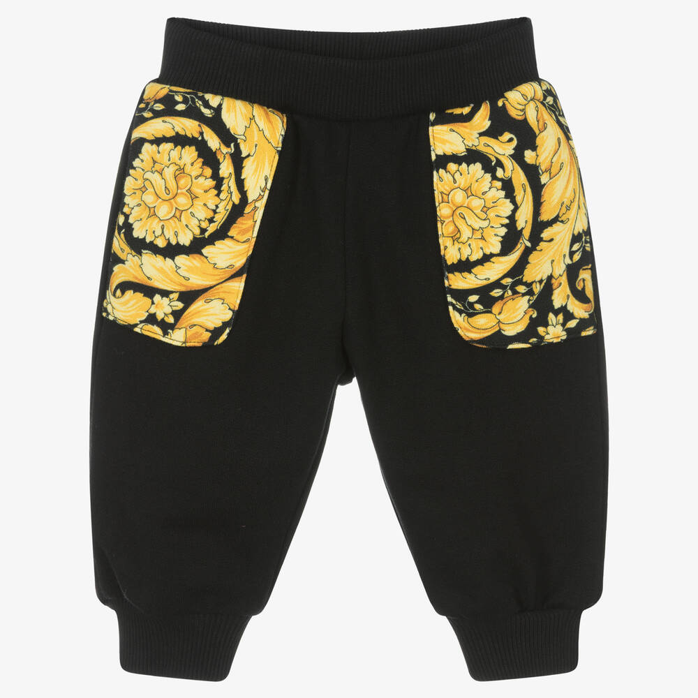 Versace - Bas de jogging coton noir et doré | Childrensalon