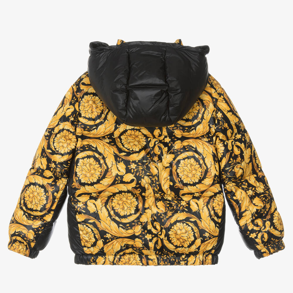 Versace-Black & Gold Barocco Down Padded Jacket | Childrensalon Outlet