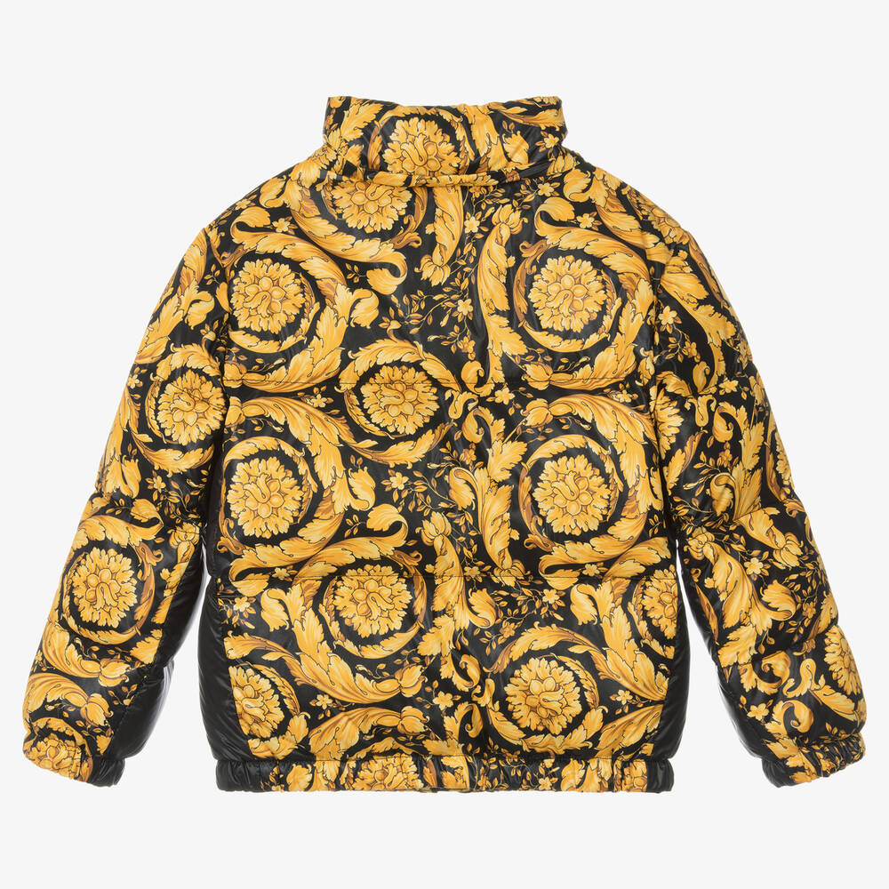 Versace-Black & Gold Barocco Down Padded Jacket | Childrensalon Outlet
