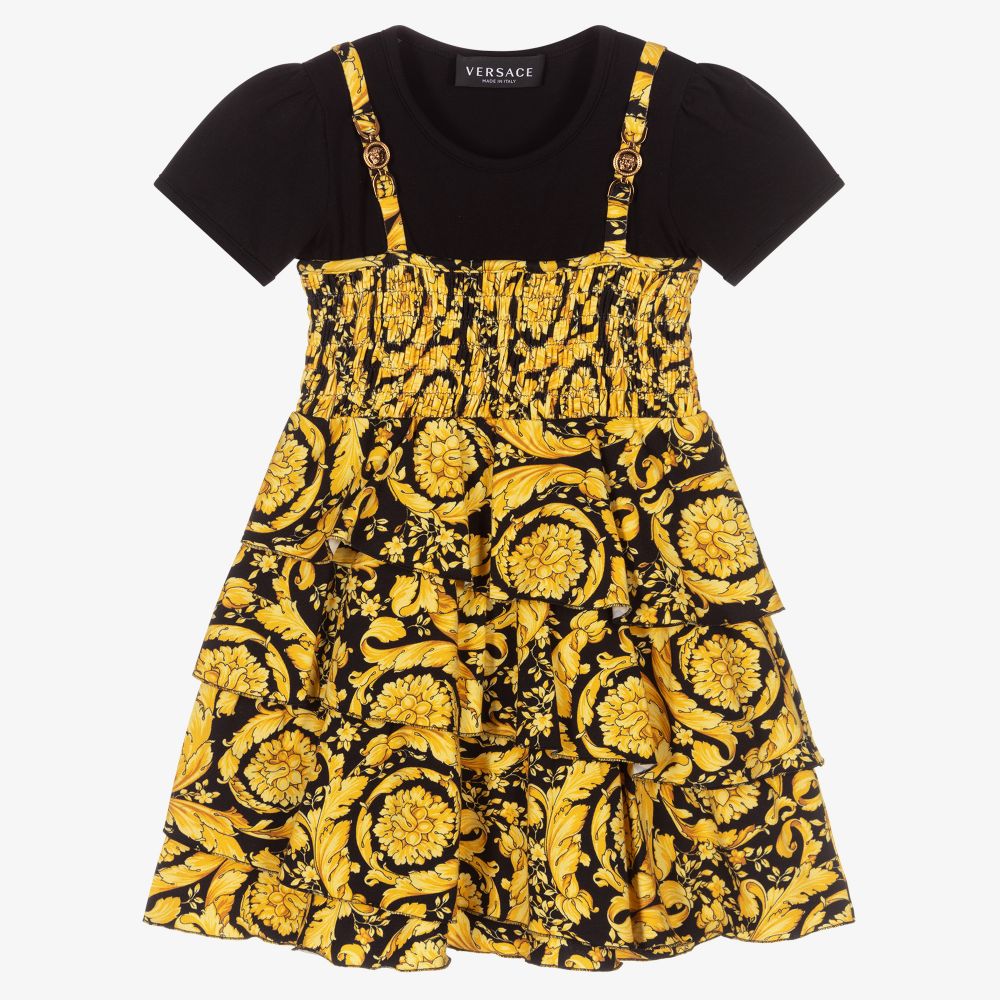 Versace - Robe noire et dorée Barocco | Childrensalon