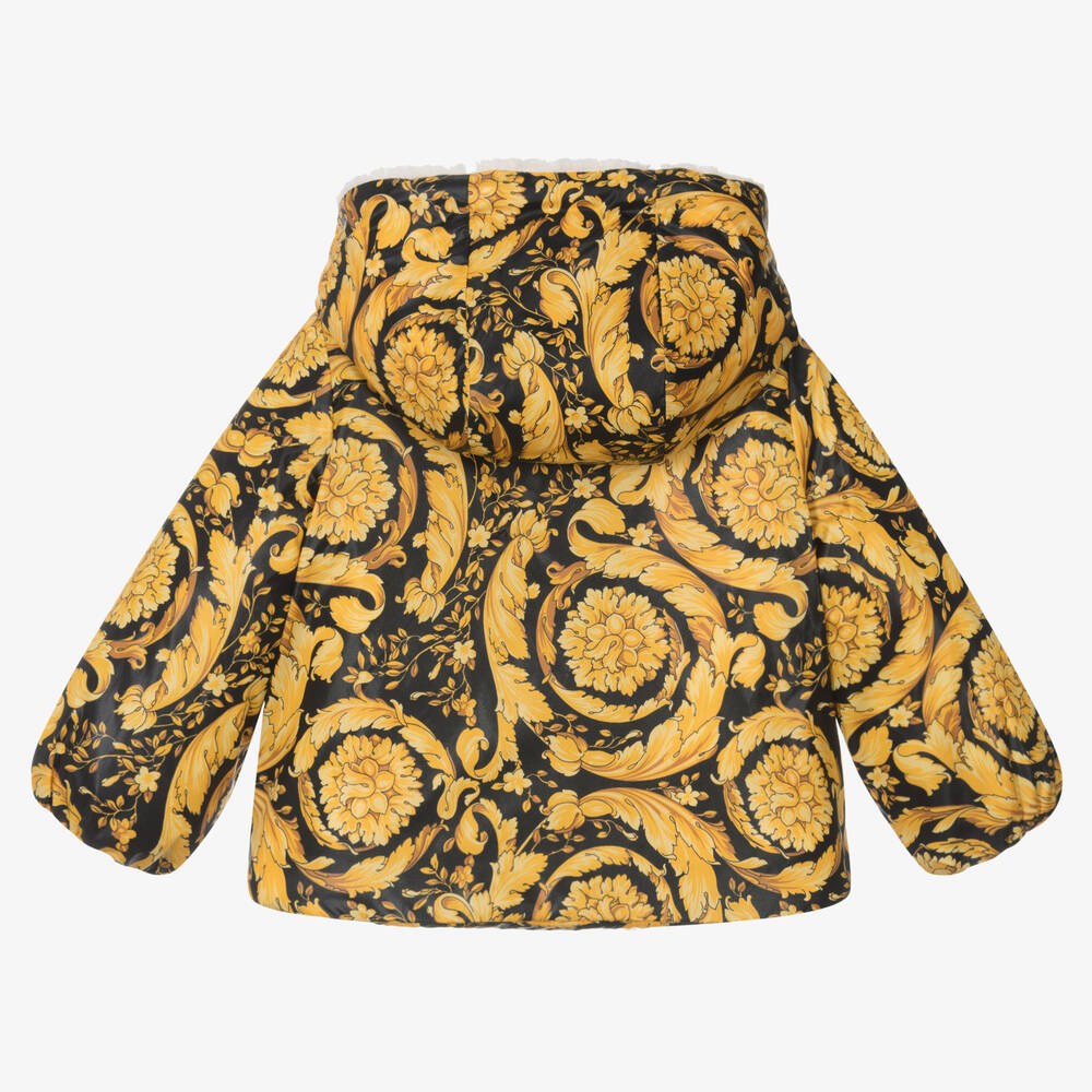 Versace-Черно-золотистая теплая куртка с принтом Barocco | Childrensalon Outlet