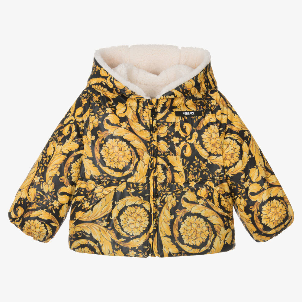 Versace - Black & Gold Barocco Padded Jacket | Childrensalon