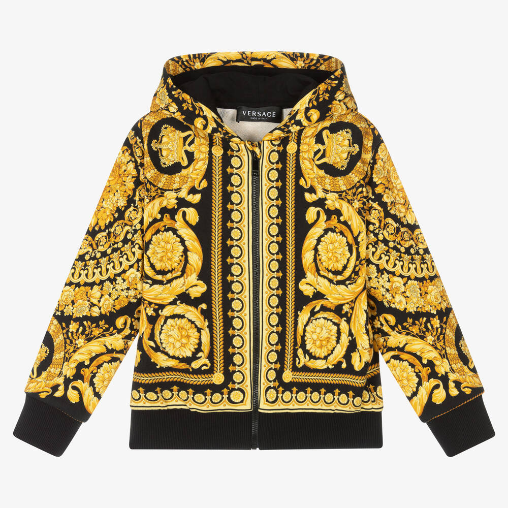 Versace-Black & Gold Barocco Zip-Up Top | Childrensalon Outlet