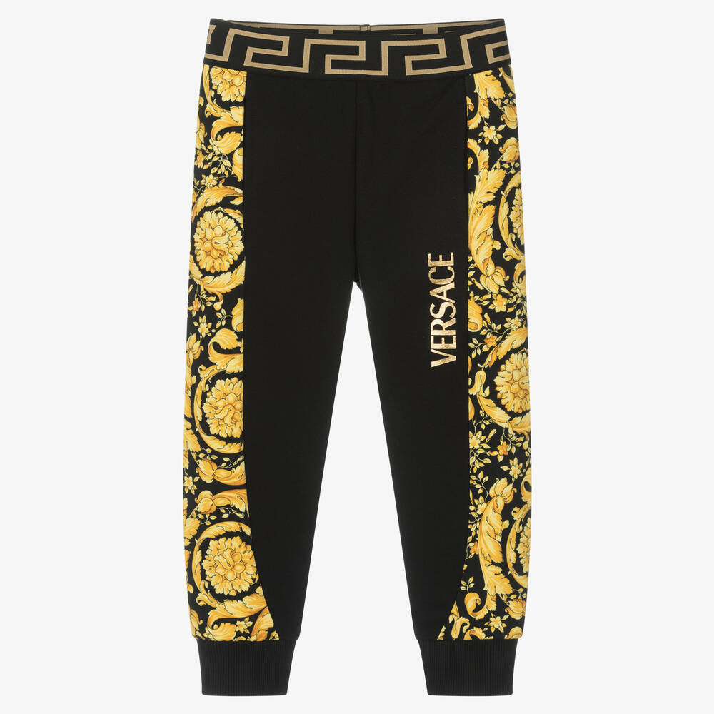 Versace - Black & Gold Cotton Barocco Joggers | Childrensalon