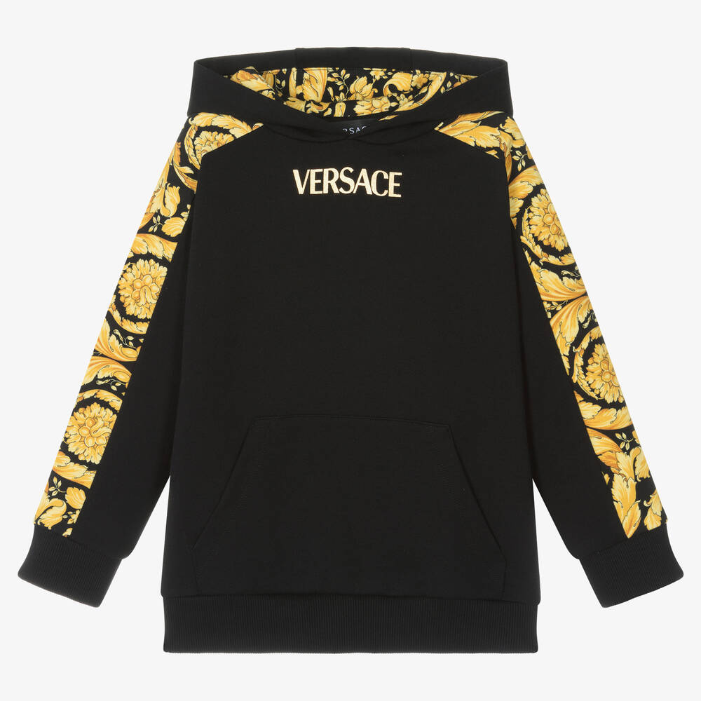 Versace - Sweat à capuche coton noir et doré | Childrensalon