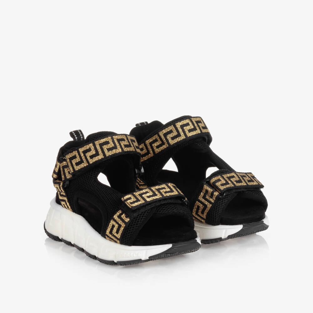 Versace-Золотисто-черные сандалии с принтом Greca | Childrensalon Outlet