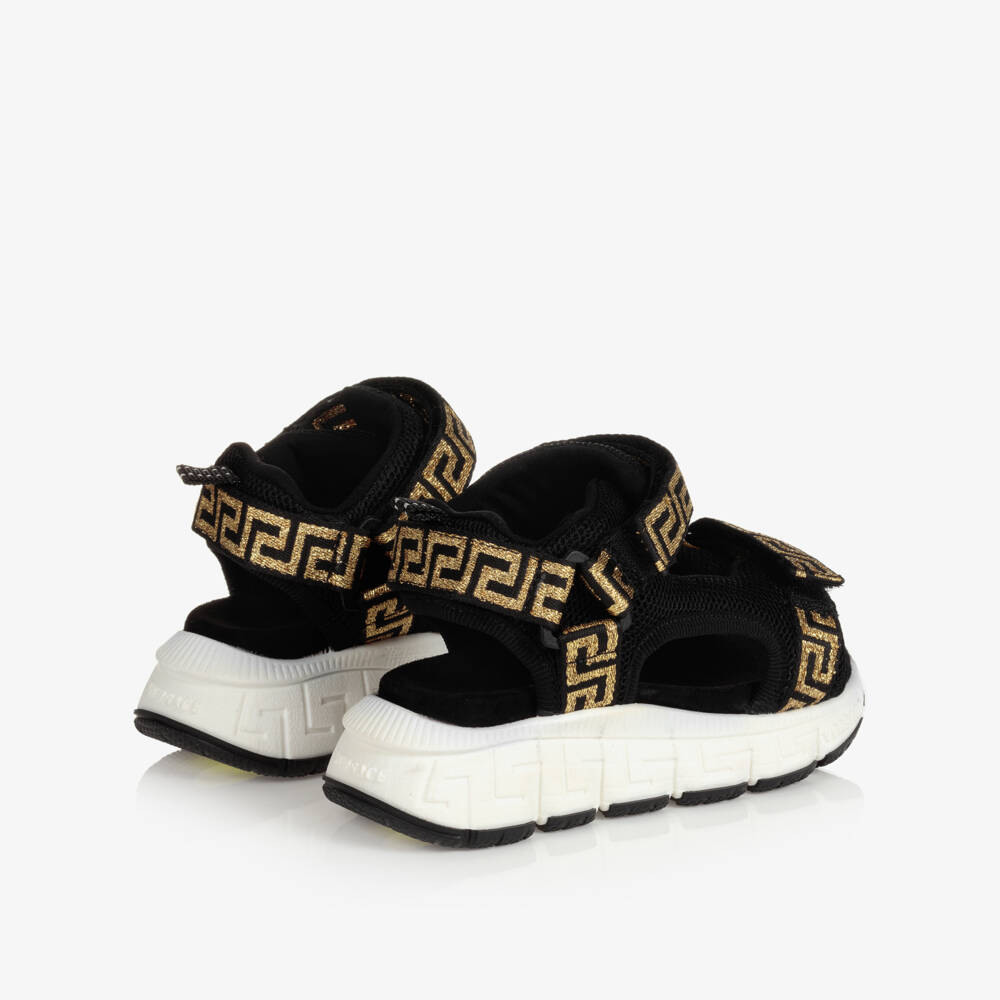 Versace-Black & Gold Greca Sandals | Childrensalon Outlet