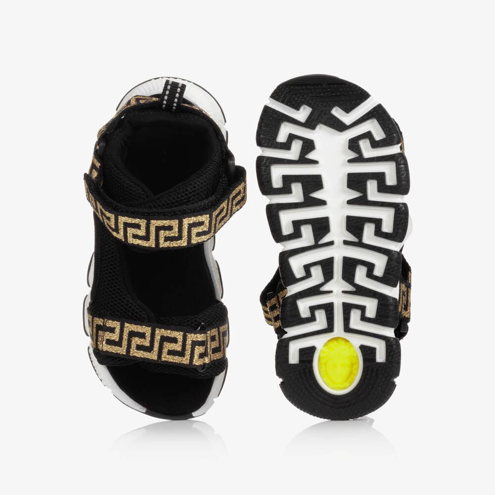 Versace-Black & Gold Greca Sandals | Childrensalon Outlet