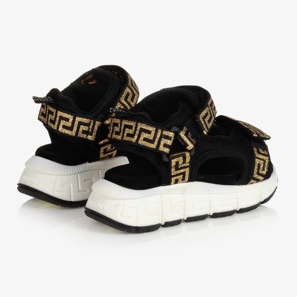 Versace-Золотисто-черные сандалии с принтом Greca | Childrensalon Outlet