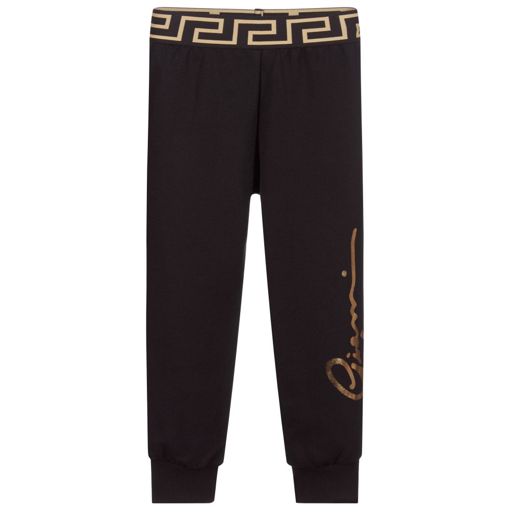 Versace - Черные спортивные брюки с золотистым логотипом | Childrensalon