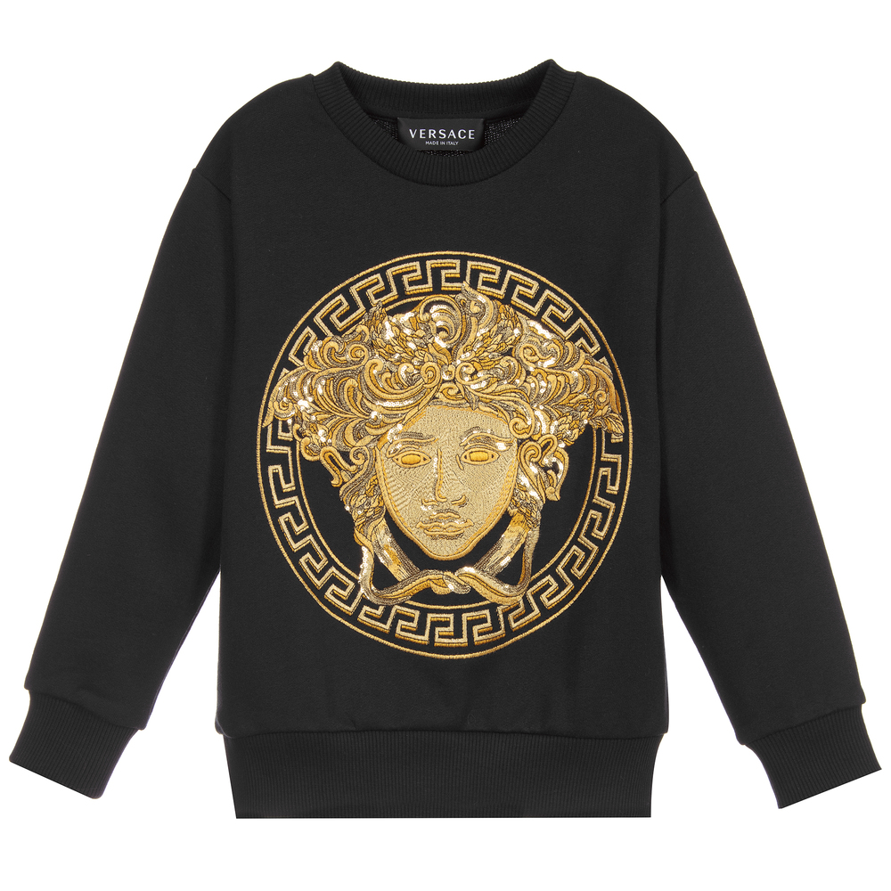 Versace - Sweat-shirt noir et doré à logo | Childrensalon