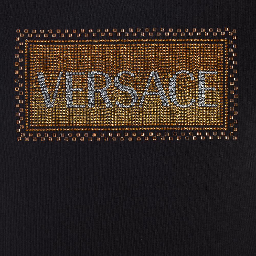 Versace-Черная футболка с золотистым логотипом | Childrensalon Outlet