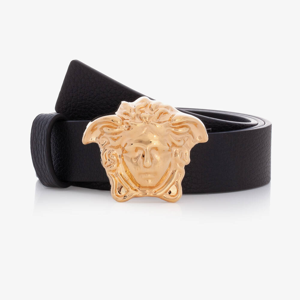 Versace - Black & Gold Medusa Leather Belt | Childrensalon