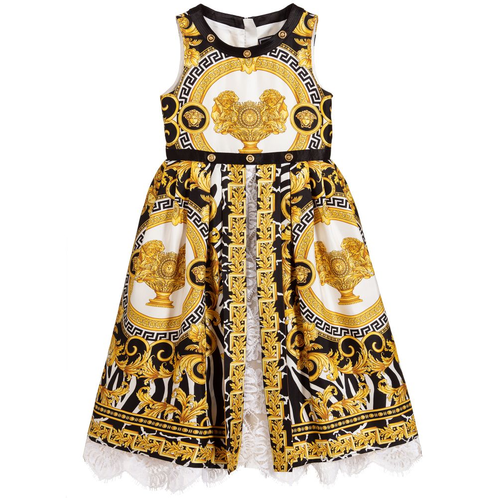 Versace - فستان حرير ودانتيل لون أسود وذهبي | Childrensalon