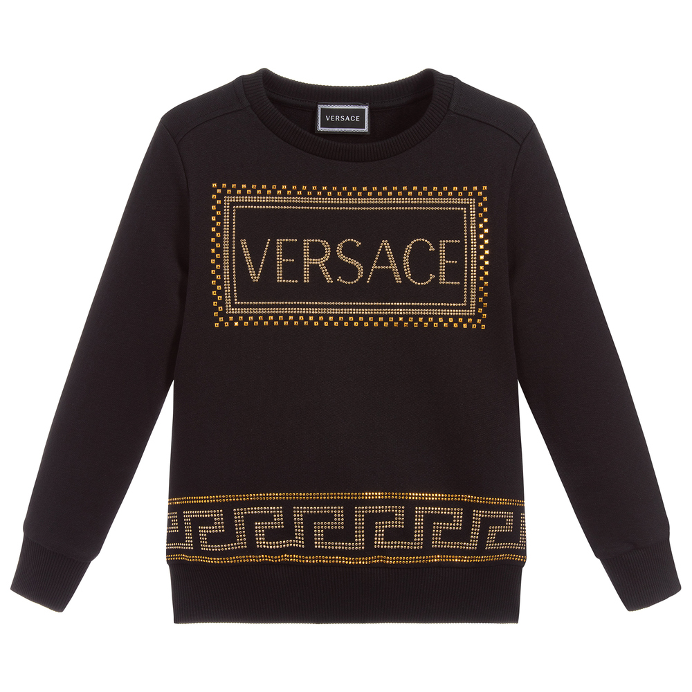 Versace - سويتشيرت قطن لون أسود و ذهبي للبنات  | Childrensalon