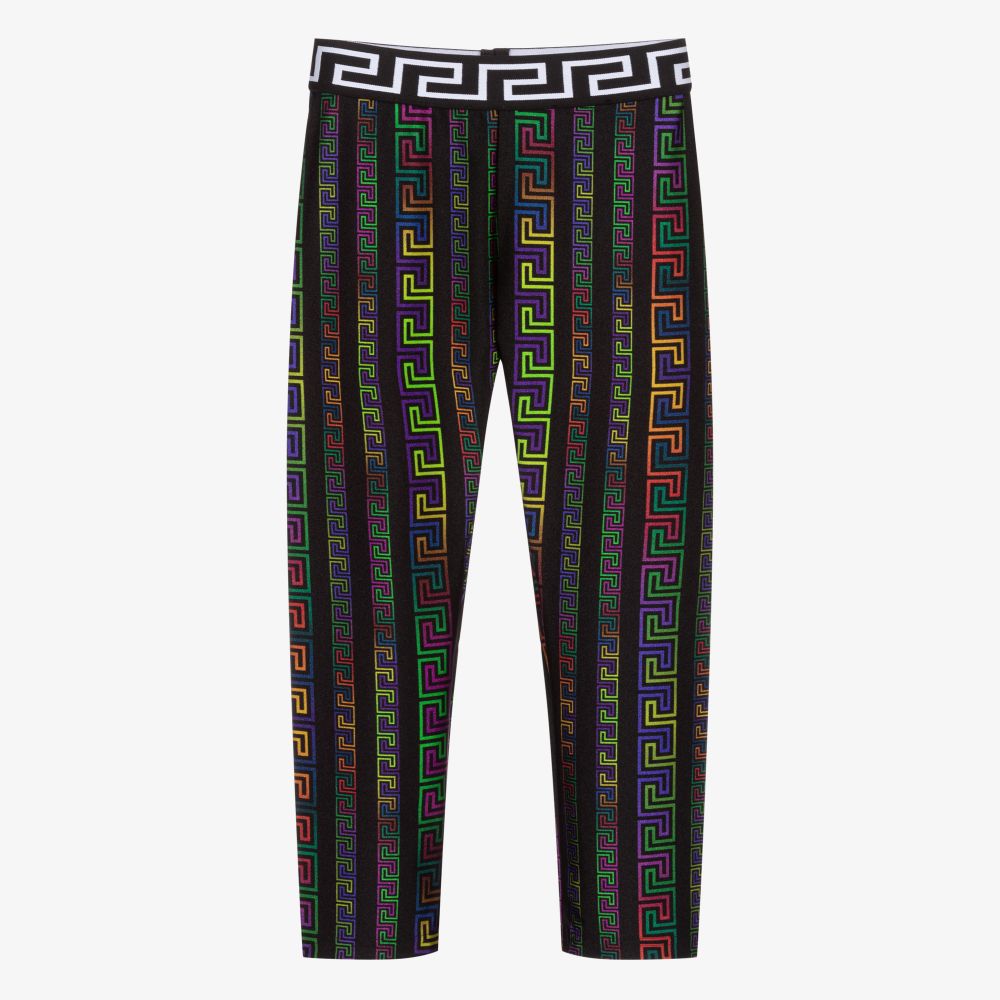 Versace-Черные легинсы с греческим орнаментом | Childrensalon Outlet