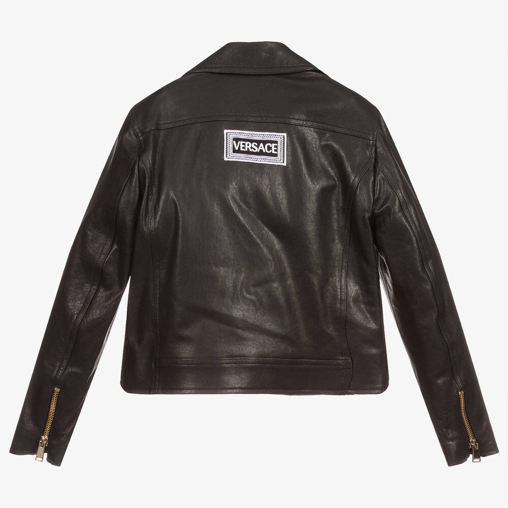 Versace-Black Leather Biker Jacket | Childrensalon Outlet