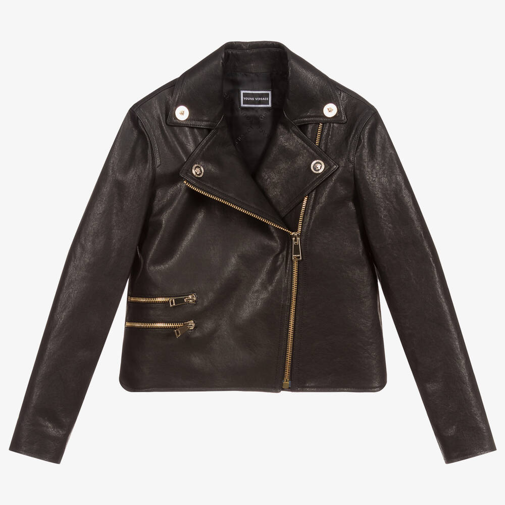 Versace-Black Leather Biker Jacket | Childrensalon Outlet