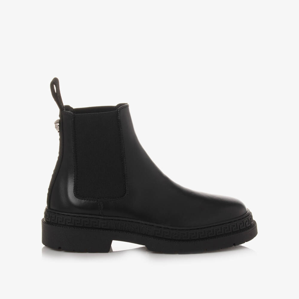 Versace-Black Leather Chelsea Boots | Childrensalon Outlet