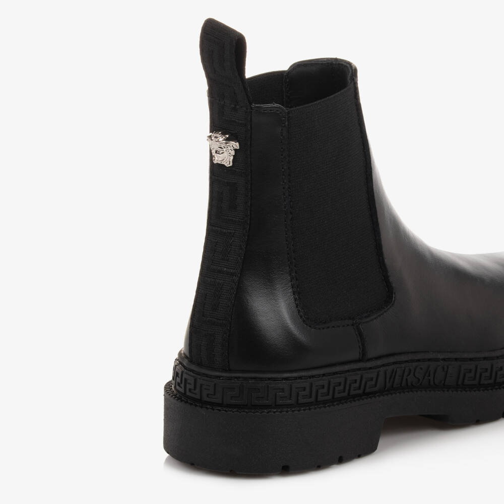 Versace-Black Leather Chelsea Boots | Childrensalon Outlet